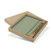Omega Fashion Notebook and Pen Gift Set - A green notebook and pen set displayed in a kraft gift box. The notebook is closed, and the pen is placed beside it.