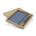 Omega Fashion Notebook and Pen Gift Set - A blue notebook and pen set, presented in a brown kraft box. The set includes a matching pen.
