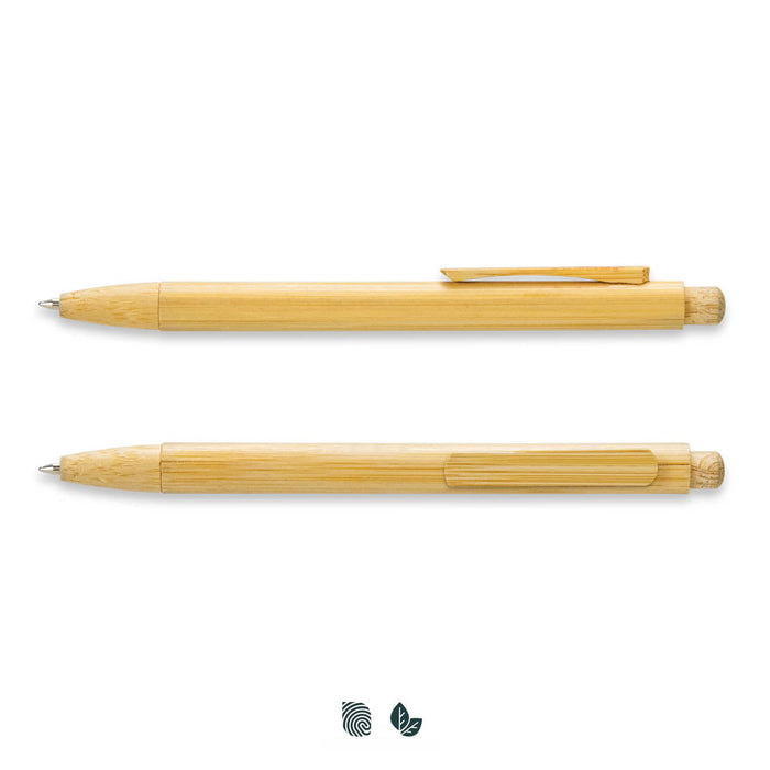 Moso Bamboo Pen - A bamboo pen featuring a natural finish, with a clip and a subtle logo. Two pens are displayed, one above the other.