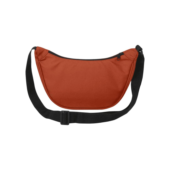 Byron Recycled Waist Bag 1.5L - An orange waist bag with a black strap and zippered closure, featuring a logo.