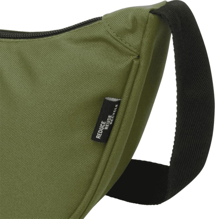 Byron Recycled Waist Bag 1.5L - A green waist bag with a black strap and a branding label. The bag features a smooth finish and a zip closure.