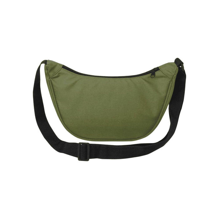 Byron Recycled Waist Bag 1.5L - An olive green waist bag with a black adjustable strap and a zippered compartment. It features a logo.