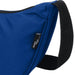 Byron Recycled Waist Bag 1.5L - A blue recycled waist bag with a black strap and a small tag featuring a logo.
