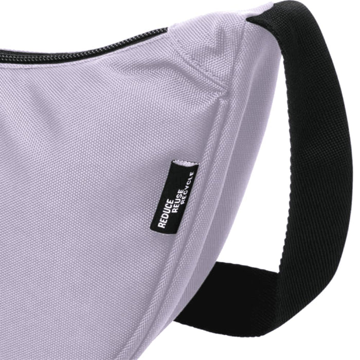 Byron Recycled Waist Bag 1.5L - A grey waist bag with a black strap and a logo tag attached to the side.