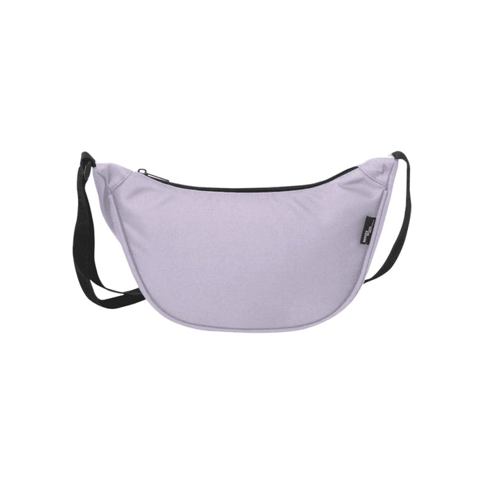Byron Recycled Waist Bag 1.5L - A purple recycled waist bag with a black zipper and adjustable strap, featuring a logo on the side.