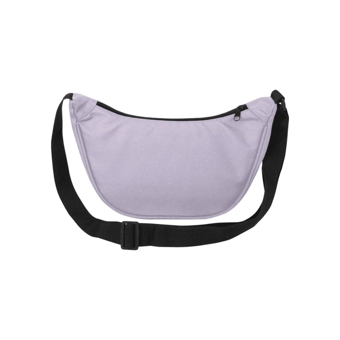 Byron Recycled Waist Bag 1.5L - A lilac recycled waist bag with a black strap and zipper, featuring a logo.