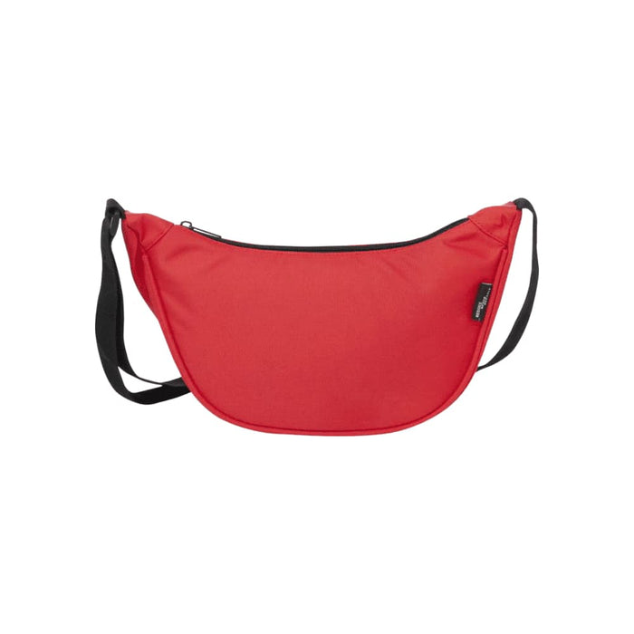 Byron Recycled Waist Bag 1.5L - A red waist bag with a black zip and an adjustable strap, featuring a logo.