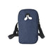 Ross GRS Recycled Phone Pouch - A navy blue recycled phone pouch with a shoulder strap and white earphones visible at the top. It features a logo.