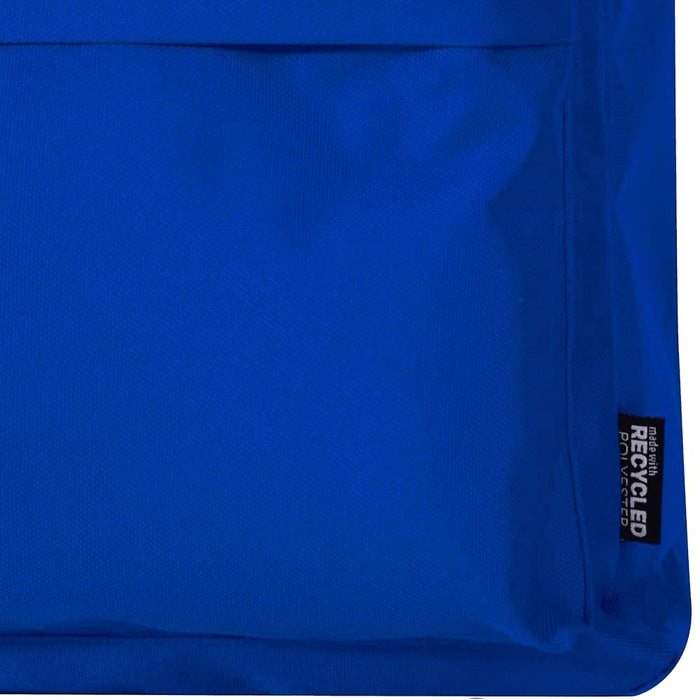 Byron 14" GRS Recycled City Laptop Backpack 16L - A blue laptop backpack made from recycled materials, featuring a front pocket and a label indicating its eco-friendly design.