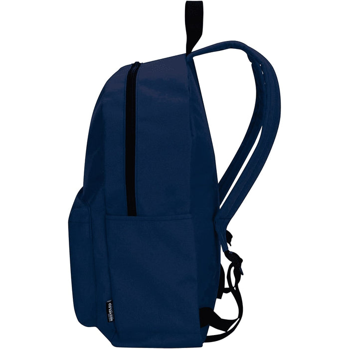 Byron 14" GRS Recycled City Laptop Backpack 16L - A navy blue laptop backpack with two side pockets and adjustable straps. It features a logo on the front.