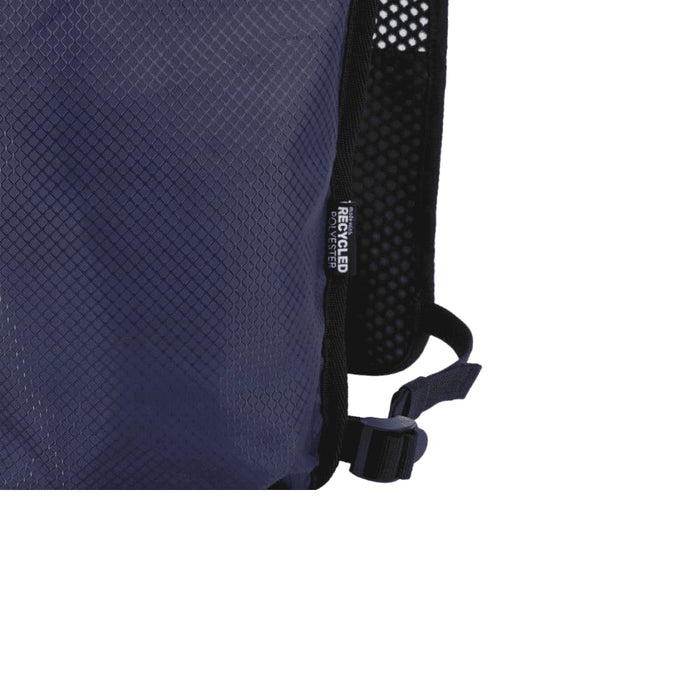 Varyon GRS Recycled Running Vest Hydration Pack 5L - A navy blue running vest hydration pack made from recycled polyester, featuring a mesh design and adjustable straps.