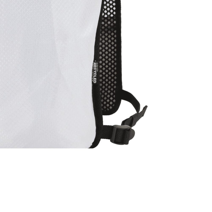 Varyon GRS Recycled Running Vest Hydration Pack 5L - A recycled running vest hydration pack in white and black, featuring mesh material and adjustable straps.