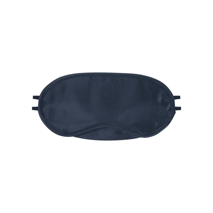 Traveler Eye Mask - A navy eye mask with adjustable straps and a smooth texture. It features a logo on the surface.