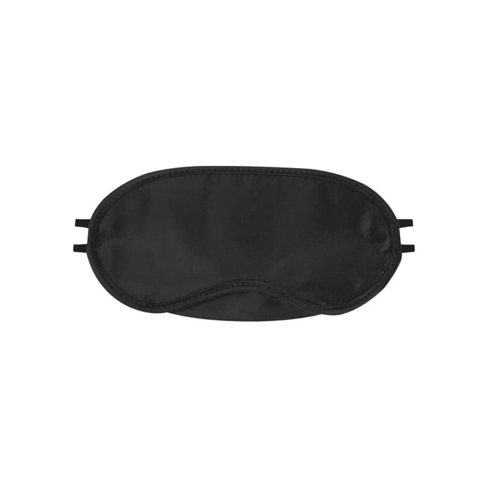 Traveler Eye Mask - A black eye mask with elastic straps for comfort, featuring a simple, smooth design and a branding logo.