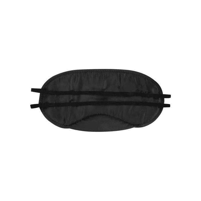 Traveler Eye Mask - A black eye mask featuring two adjustable straps. The mask has a smooth, satin-like texture and includes branding.