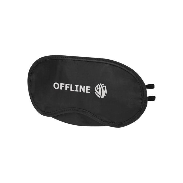 Traveler Eye Mask - A black eye mask featuring a logo, designed for comfort and light blocking during travel.