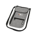 Ross GRS Recycled Smart Travel Pouch - A grey travel pouch with a zipper and flap closure, featuring a strap and a logo. Made from recycled polyester.