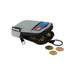 Byron Clip & Go GRS Recycled Small Pouch 0.2L - A small grey pouch made from recycled materials, filled with coins and a card, featuring a metal keyring.