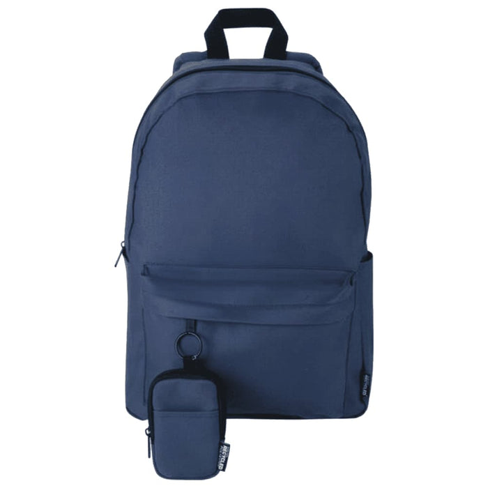 Byron Clip & Go GRS Recycled Small Pouch 0.2L - A navy blue backpack with a smaller matching pouch attached. The pouch is designed for convenience and portability.