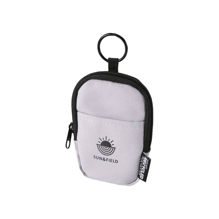 Byron Clip & Go GRS Recycled Small Pouch 0.2L - A small pouch in grey with a black zipper and a keyring attachment. Features a logo on the front.