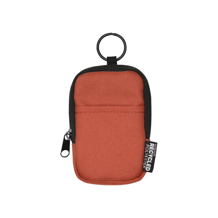 Byron Clip & Go GRS Recycled Small Pouch 0.2L - An orange recycled polyester pouch with a zip closure and a keyring attachment. It has a black trim and branding.