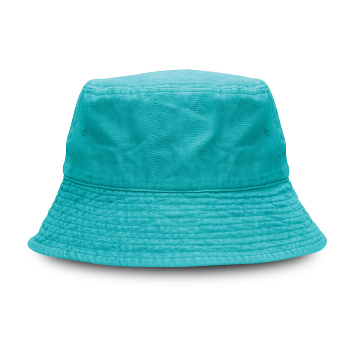 Bondi Washed Bucket Hat - A turquoise bucket hat with a soft, textured fabric and a wide brim. It features a logo on the side.