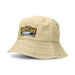 Bondi Washed Bucket Hat - A beige bucket hat featuring an embroidered fish design and a logo.