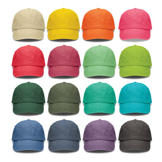 Vintage Washed Cap - A collection of vintage washed caps in various colours, including yellow, orange, pink, green, and blue, arranged in a grid.