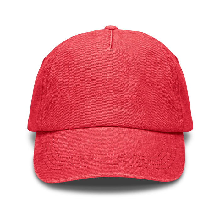 Vintage Washed Cap - A vintage washed cap in a vibrant red colour, featuring a classic design and a branded logo.