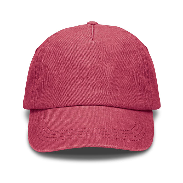 Vintage Washed Cap - A vintage washed cap in a deep rose colour, featuring a curved brim and a logo on the front.