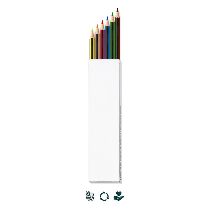 Staedtler Colouring Pencil Set of 6 - A box containing six assorted colouring pencils in shades of yellow, green, blue, and red, with a blank exterior.