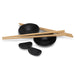 Keepsake Sushi Set - A sushi set featuring black ceramic plates, wooden chopsticks, and small dipping bowls.