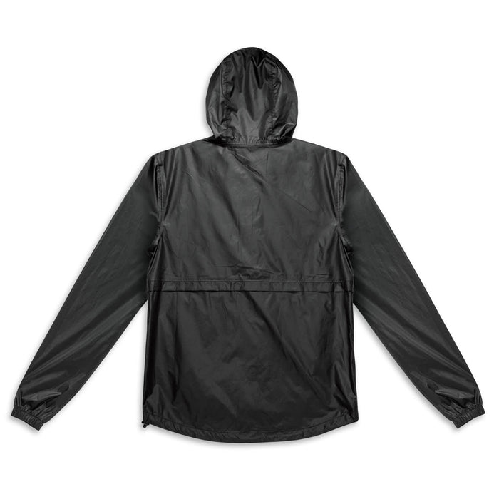 Swiss Peak Urban Unisex Windbreaker - A unisex windbreaker in black with a hood and long sleeves, featuring a logo on the back.