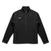 Swiss Peak Urban Unisex Softshell Jacket - A black unisex softshell jacket featuring a high collar and a logo. The jacket has long sleeves and a front zip.