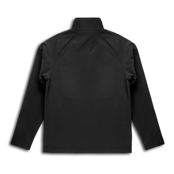 Swiss Peak Urban Unisex Softshell Jacket - A black unisex softshell jacket, featuring a high collar and long sleeves, with a logo on the back.