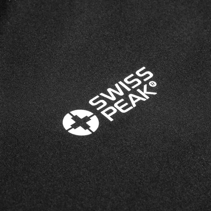 Swiss Peak Urban Unisex Softshell Jacket - A black softshell jacket featuring a logo design. The fabric appears sleek and stylish.
