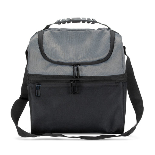 Trades Lunch Cooler Bag - A grey and black cooler bag with a shoulder strap and zippered compartments. The bag features a logo on the front.