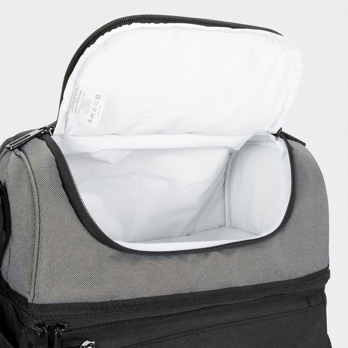 Trades Lunch Cooler Bag - A cooler bag with a grey exterior and a white insulated interior, featuring a zippered opening.