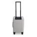 Kadi Carry-On Suitcase - Leisure - A silver carry-on suitcase with a retractable handle and wheels, featuring a simple design and a logo.