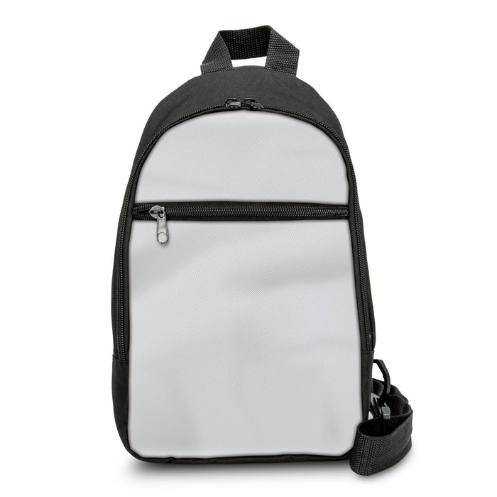Callum Crossbody Bag - A black crossbody bag with a grey front, featuring a zippered pocket and an adjustable strap.