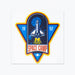 Prism Print - 50 x 50mm Sticker - A colourful sticker depicting a space shuttle with the text "Space Camp" and a retro design featuring blue and orange accents.