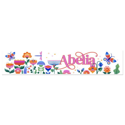 Prism Print - 250 x 50mm Sticker - A colourful floral sticker featuring pink text and various illustrations of flowers and butterflies.