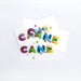 Prism Print - 78 x 48mm Sticker - Colourful, playful sticker letters in varying shades with polka dots on white backing paper.