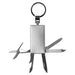 Multi-Tool Keyring - A silver multi-tool keyring featuring various tools, including scissors, a knife, and a bottle opener.