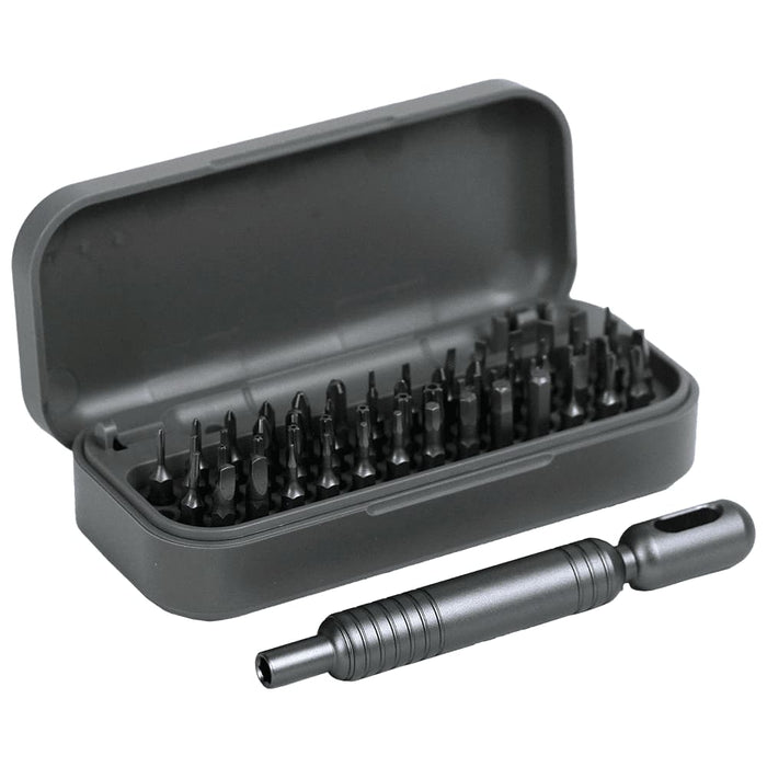55 in 1 Pocket Screwdriver Tool Set - A grey pocket screwdriver tool set with 55 interchangeable bits and a compact storage case.
