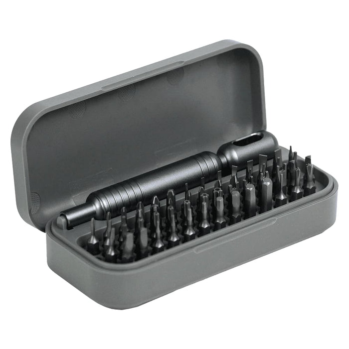55 in 1 Pocket Screwdriver Tool Set - A grey pocket screwdriver tool set containing a handle and 55 various screwdriver bits in a compact case.