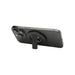 Ain Recycled Plastic Magnetic Phone Stand with Bottle Opener - A black magnetic phone stand made from recycled plastic, featuring a bottle opener and a pull-out stand mechanism.