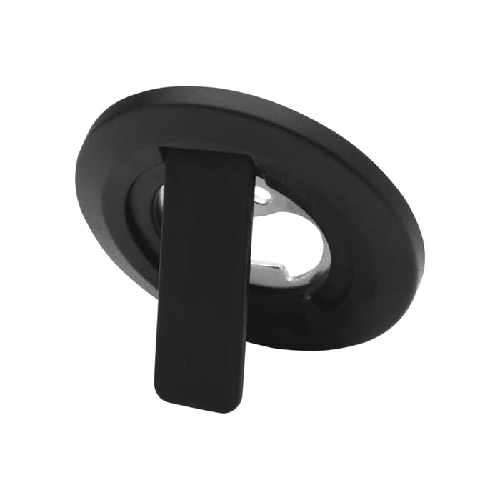 Ain Recycled Plastic Magnetic Phone Stand with Bottle Opener - A black recycled plastic magnetic phone stand featuring a bottle opener, with a circular design.