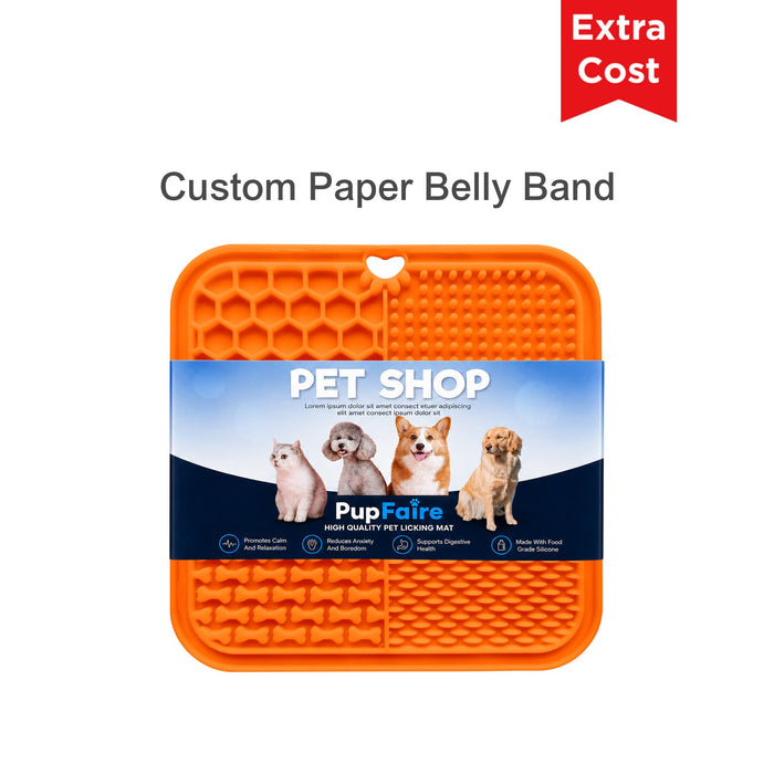 4-Section Dog Enrichment Lick Mat - An orange 4-section dog enrichment lick mat featuring different textured surfaces, with a logo and branding.