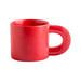 Laser Engraving Ceramic Coffee Mug - A red ceramic coffee mug with a unique handle design and a glossy finish. The mug features a logo.